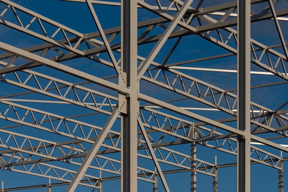 Steel framework of a metal shop building for contractors in Greenville, SC